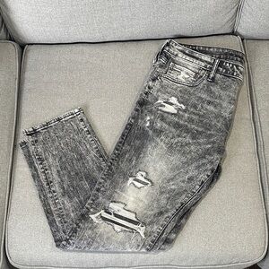 American Eagle Outfitters Gray Distressed Skinny Jeans 36x32